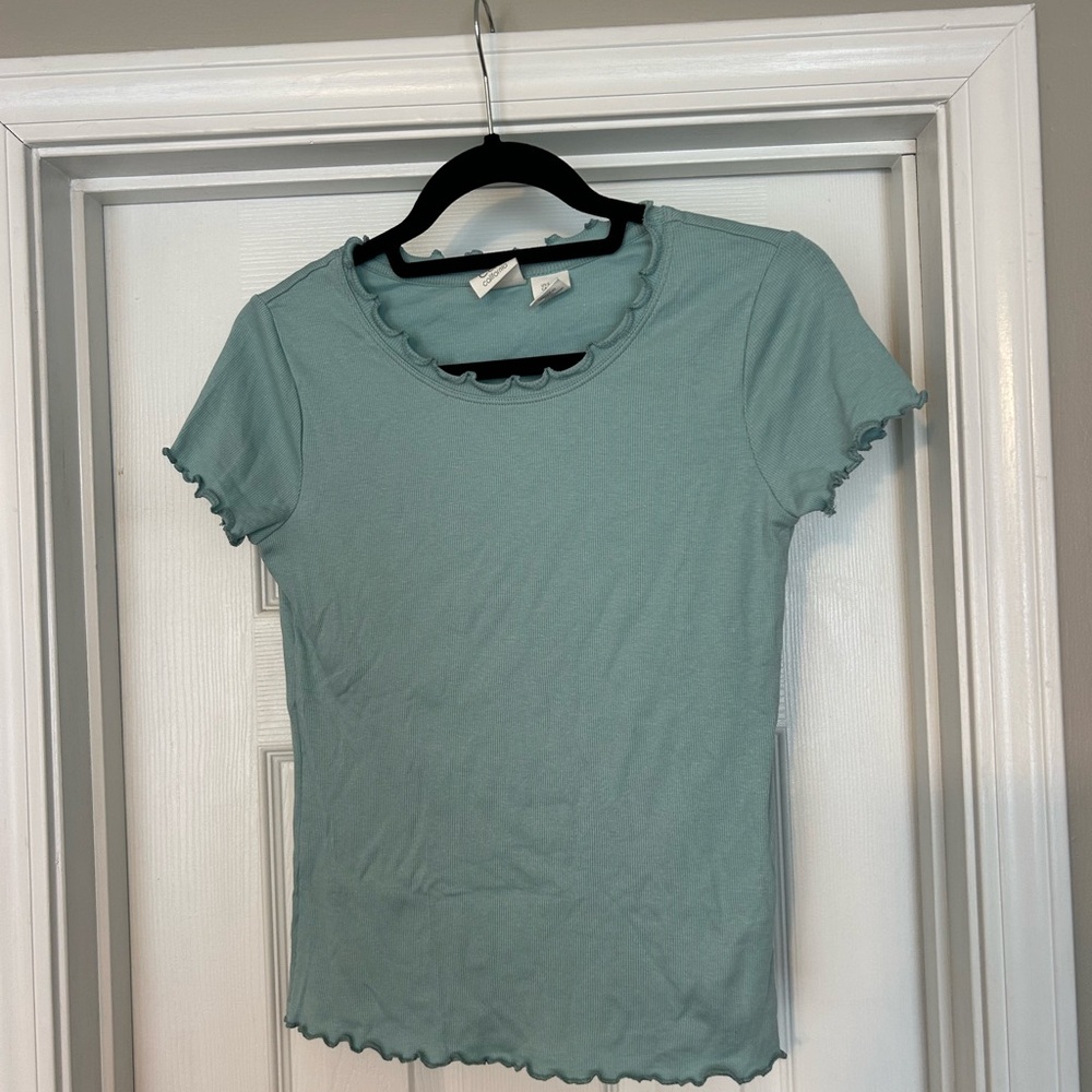 Light Blue Ruffled Edge Women's Top